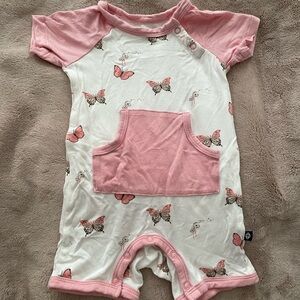 Kyte Pink and White Butterfly Baby Romper 3-6m size